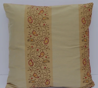 17" Decorative Throw Pillow COVER Embroidered Floral Paisley in Oatmeal and Red - Image 1 of 4