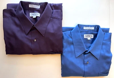 Lot of 2 DAMON LS button shirt men size 17.5 32/33 1 burgundy 2 blue satin look - Image 1 of 4