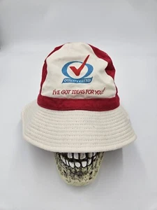 Vintage Red White Quality Chekd Dairy Industry Cotton Bucket Hat Full Brim Sun - Picture 1 of 6