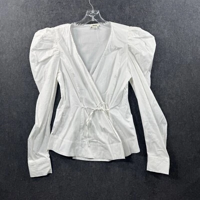 Jason Wu Wrap Blouse Women's Medium White Puff Long Sleeve - Image 1 of 4