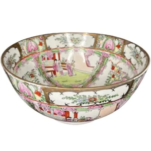 Chinese Rose Medallion Porcelain Punch Bowl Antique 19th C 10" Large Bowl - Picture 1 of 17