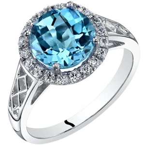 Anillo Galería Topacio Azul Suizo Oro Blanco 14K Oravo 2.50 Quilates Tallas 5-9 - Imagen 1 de 3