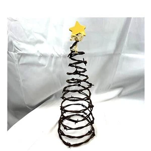 Barbed Wire Christmas Tree 4.5" base with 12" high with yellow star handmade - Picture 1 of 7