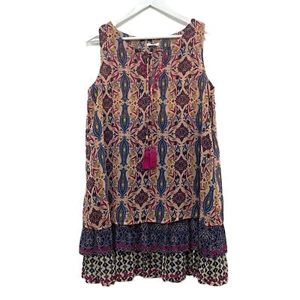 Xhilaration Dress  Women's M Floral Tiered Sleeveless Split Neck Floral Colorful - Picture 1 of 16