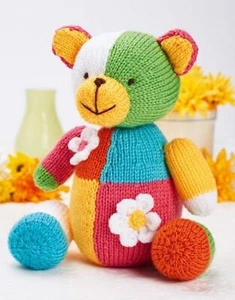patchwork teddy bear toy double knit knitting pattern COPY a46 - Picture 1 of 1