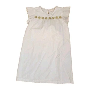 🤍EUC! 10 Crewcuts Jcrew Girls White Gold Embroidery Ruffle Flutter Sleeve Dress - Picture 1 of 6