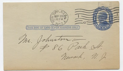 1910 NYC to Newark 1¢ McKinley Postal Card Industrial Stone Shipment Request - Image 1 of 2