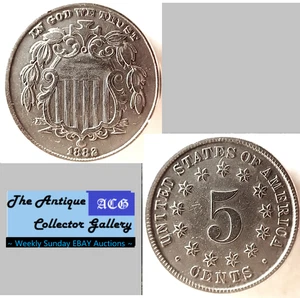 Antico⌛US Phil Mint Shield Nichel 5 Cent🪙1882🪙AU Details🪙1st US Nickel 5c - Foto 1 di 6