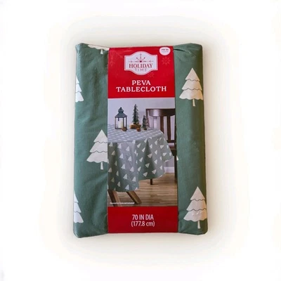 Holiday Time Christmas Pine Trees Green PEVA Round Tablecloth - 70 Inches - Image 1 of 3