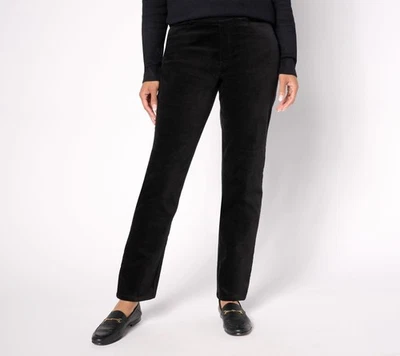 Pantalones pequeños para mujer Denim & Co. PXL elásticos terciopelo pierna recta negros A662788 Foto 1 de 4