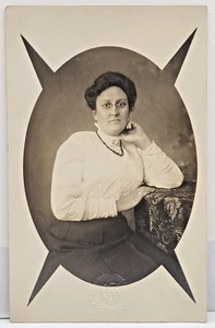 Early RPPC Fancy Masking Spiked Oval Victorian Woman Posing VTG Photo POSTCARD - Picture 1 of 3