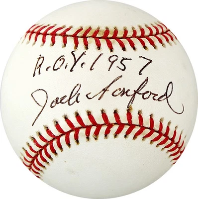 Jack Sanford Signed Autographed NL Baseball Inscribed ROY 1957 PSA - Image 1 of 2