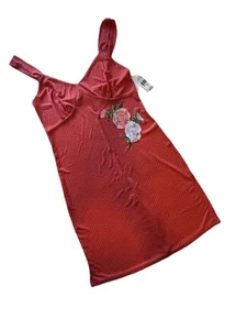 NATORI Chevron Print Floral Embroidery Chemise Size S NWT $95 Stretch - Picture 1 of 8