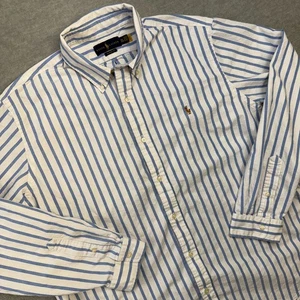Polo Ralph Lauren Shirt Mens 2XL White Blue Striped Oxford Classic Flesh Pony - Picture 1 of 8