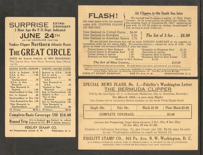 Fidelity 1937-9 Price Lists on FAM Clipper Flight England, New Zealand & Bermuda - Image 1 of 2