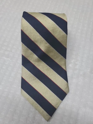 Savile Row Golden Yellow/Navy Blue Blue Striped 100% Silk Repp Tie Made In USA - Image 1 of 4