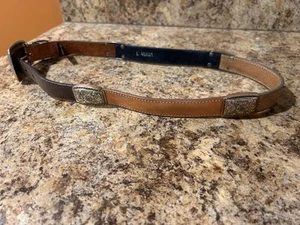 Vintage Brighton Concha Gray Beige Leather Belt Antiqued Metal Tone Buckle 45601 - Picture 1 of 11