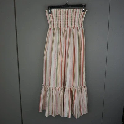 Mystic Sun Women's Dress Strapless Smocked Midi White Striped Ruffle Hem size S - Image 1 of 4