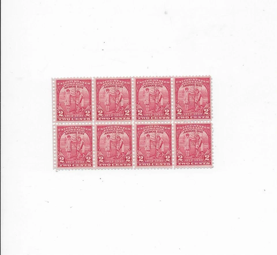 Gorgeous  US  1932  Arbor Day  2 Cent Stamps  Block of 8 Stamps  - Image 1 of 1