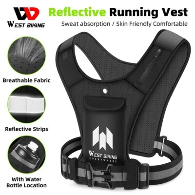 WEST BIKING Reflective Running Vest Phone Water Bottle Bag Magnetic Cycling Vest - Image 1 of 4