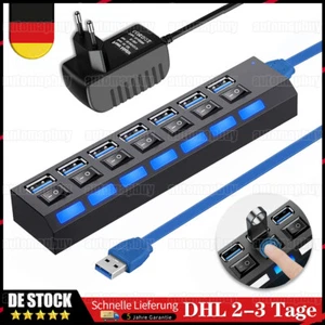 USB 3.0 Hub 7 Ports Splitter Adapter mit Aktiv Netzteil Verteiler für PC Laptop - Bild 1 von 12