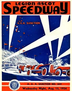 1934 Legion Ascot Speedway Los Angeles California - Small Space Poster Art Print - Picture 1 of 1