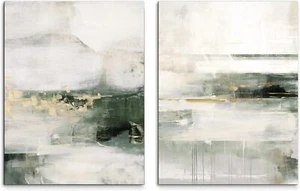 Leinwandbilder Set Mateo 2x 32x42 cm - Abstrakt Abstraktion Grün Weiß Gold Bild - Bild 1 von 8