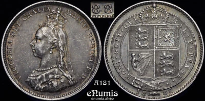 Great Britain, Victoria, Shilling 1888 /7, nicely toned, XF+/XF-UNC - Image 1 of 4