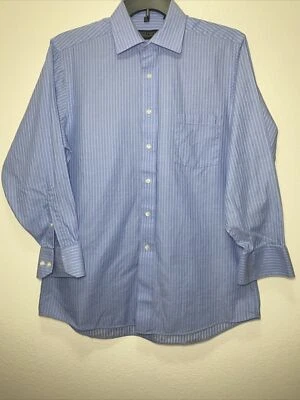 Camisa de vestir DONALD J TRUMP Signature azul a rayas manga larga abotonada 16 32/33 Foto 1 de 4