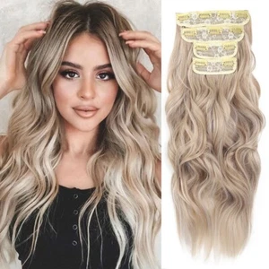 MSBELLE 4-PIECE 20 IN LONG WAVY HAIR EXTENSION CLIP-INS ASH BLONDE BLEACH BLONDE - Picture 1 of 5