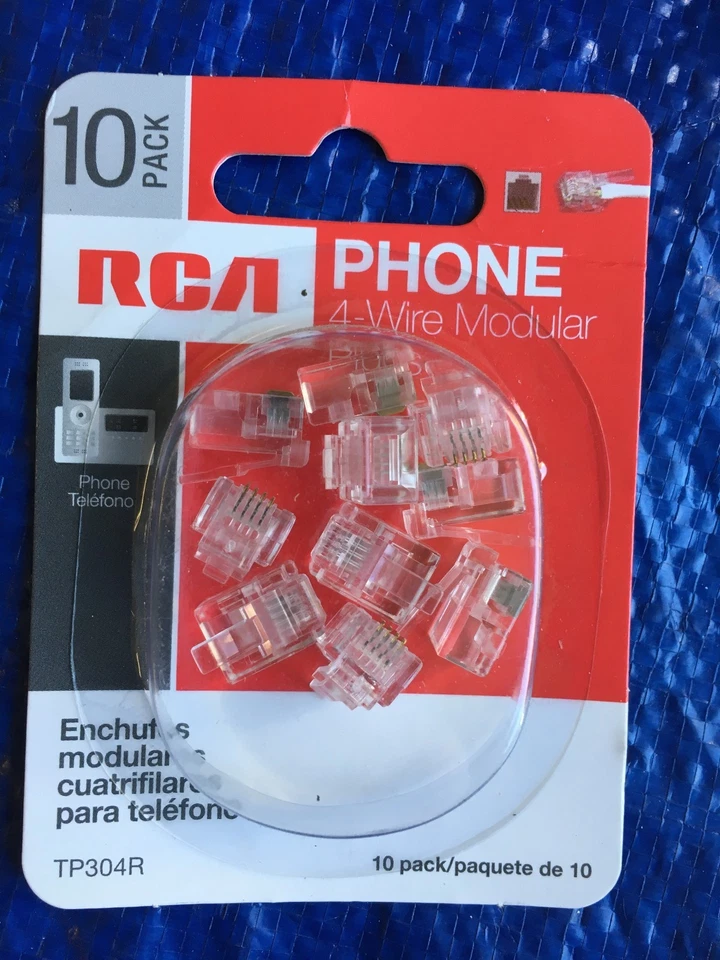 RCA TP304R Teléfono de Pared 4 CABLES MODULARES TERMINALES CABLES ENCHUFE EXTREMO CONECTOR KIT 10 Foto 1 de 2