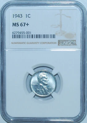 1943 NGC MS67+ Lincoln Wheat Cent - Image 1 of 2