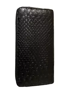 Portafoglio Singolo Cerniera Nero Design Texturizzato Nuovo - Foto 1 di 4