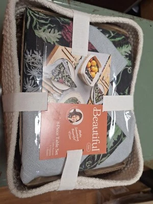 Hermoso Juego de Mesa Corredor 8 Piezas 6 Servilletas Drew Barrymore Cesta Gris + Floral Foto 1 de 4