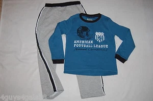 Boys Outfit BLUE L/S SHIRT Gray Sweatpants AMERICAN FOOTBALL  XS 4 S 5-6 M 7 - Picture 1 of 1