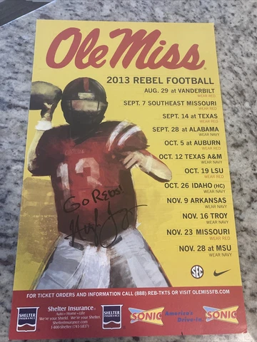 2013 Ole Miss Rebel Football Schedule Poster CardBoard Signed Hugh Freeze Go Reb Cover