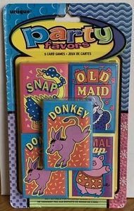 Vintage Unique Party Favors 5 Card Games Boxed Old Maid Donkey Snap Animal NOS - Picture 1 of 8
