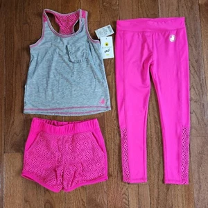 Body Glove Girls Active sz 6X 3-piece Set Pink Shorts & Pants Gray Top Lace Trim - Picture 1 of 21