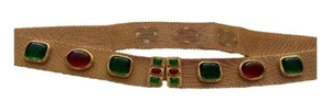 SELTENER VINTAGE CHANEL Goldnetz Gripoix Gürtel rot & grün Cabochons 85 cm UK 12 - Bild 1 von 16