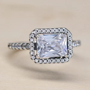 New Pandora Ring Rectangular Sparkling Halo Multiple Size 192391C01 W Hinged Box - Picture 1 of 10