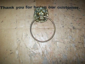 Vintage Brass Lion Head Towel Holder Or Door Knocker 4" Ring - Picture 1 of 3