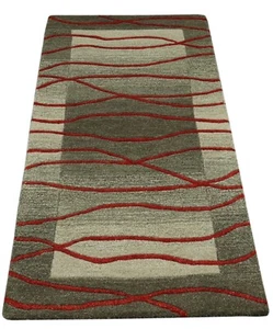 Teppich 100% Wolle 70X140 cm Handarbeit Orange Grau Hell Grün Handgetuftet T1019 - Bild 1 von 4