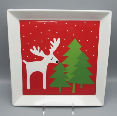 12” SQUARE SERVING PLATTER REINDEER BY CRATE & BARREL EUC - Image 1 of 4