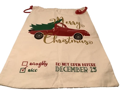 Красный грузовик и дерево дизайн Рождественская сумка Санта-Клаус мешок хлопок XMAS подарок сумки новый - Изображение 1 из 4