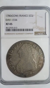 France Louis ⅩⅥ 1 Ecu, 1780 Cow / Bearn Mint / Dav- 1334, NGC XF 45 - Picture 1 of 3