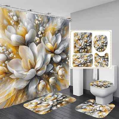 Juego de cortinas de ducha de flores de magnolia de 4 piezas juego de baño de belleza de ensueño con S... Foto 1 de 4