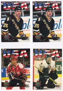 1993-94 Topps Stadium Club International Suecia Stars lote de 4 tarjetas Jon Casey error - Imagen 1 de 11