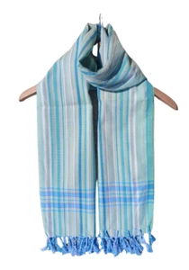 Kikoi Vibrant Gift 100% Cotton Ethnic Teal Tassels Scarf Beach Wrap Kenyan Made - Picture 1 of 5