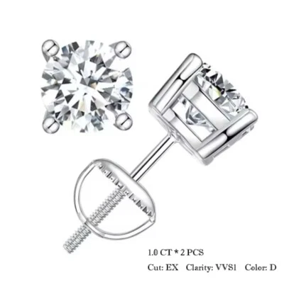 1ct Earrings 18K Gold Round Stud Diamond Test Pass Lab-Created VVS1/D/Excellent - Image 1 of 4