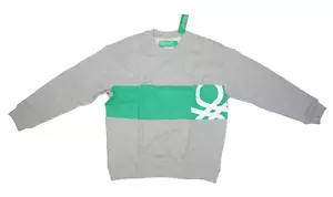 Benetton Long Sleeve Crew Neck Logo Print Sweatshirt Pullover Gray Mens L - Picture 1 of 9